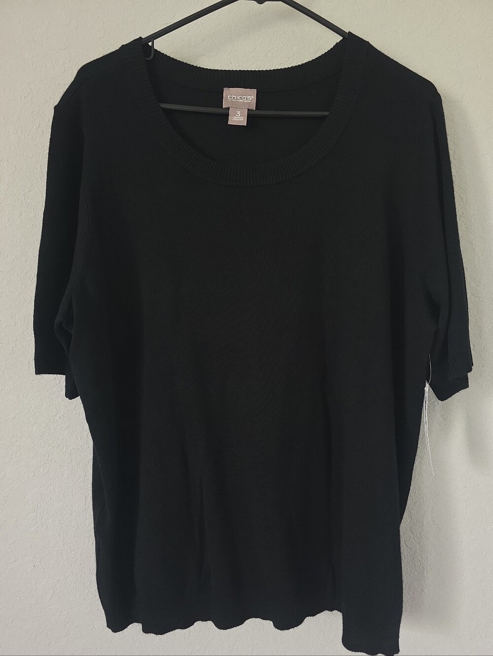 Chico's Black Elbow Sleeve Scoop Neck Pullover Size 3